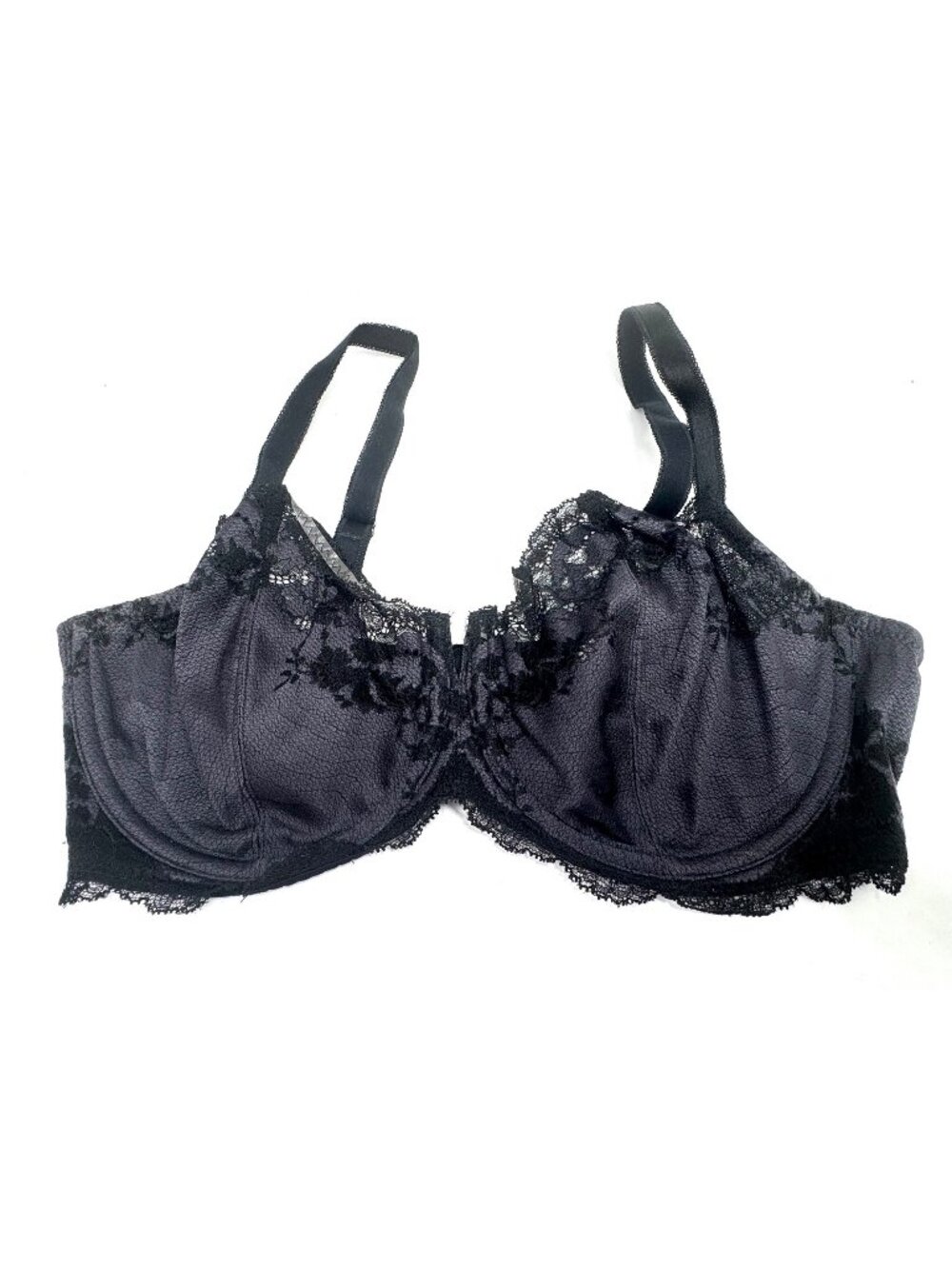 Wacoal 36DD Black Lace Charcoal Underwire Bra Adjustable Straps Floral Lingerie
